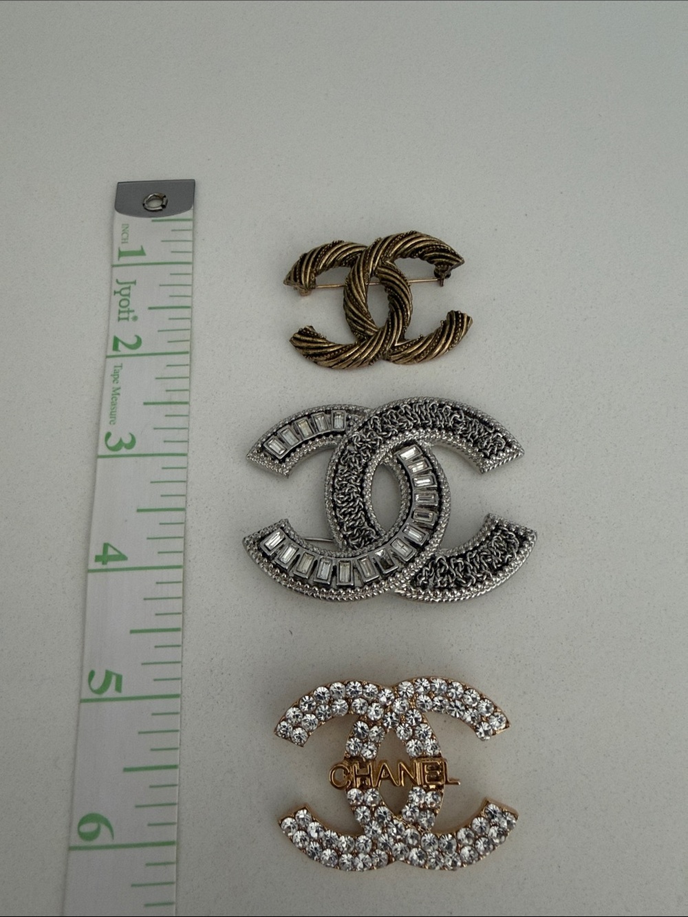 Gold and Silver Crystal Interlocking CC Brooch Set - Picture 2 of 4
